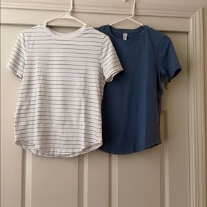 Women’ Lululemon Short-Sleeve Tee - Blue and Black/White Stripe